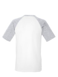 Fruit Of The Loom Mens Short Sleeve Baseball T-Shirt (White/Heather Grey)