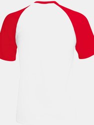 Fruit Of The Loom Mens Short Sleeve Baseball T-Shirt (White/Red)