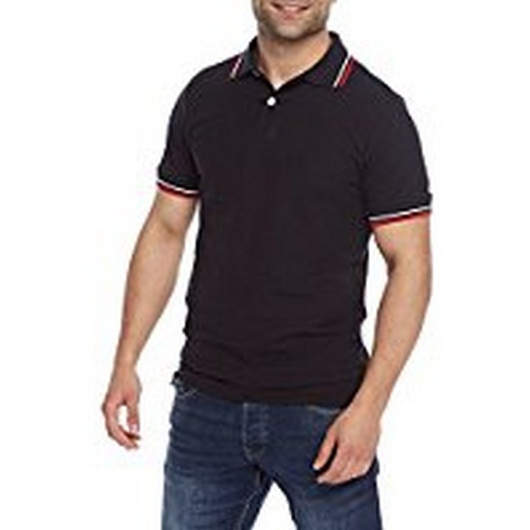 Mens White & Black Tip Polo Shirt