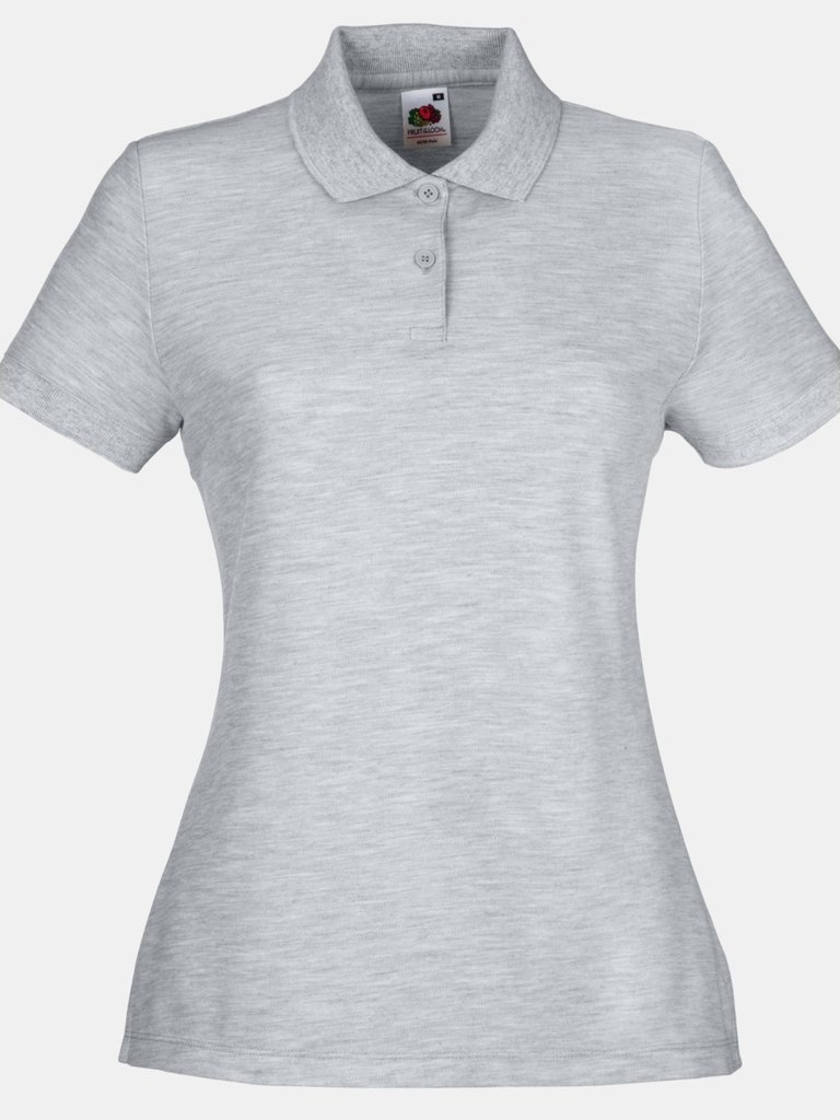 Fruit Of The Loom Womens Lady-Fit 65/35 Short Sleeve Polo Shirt (Heather Grey) - Heather Grey