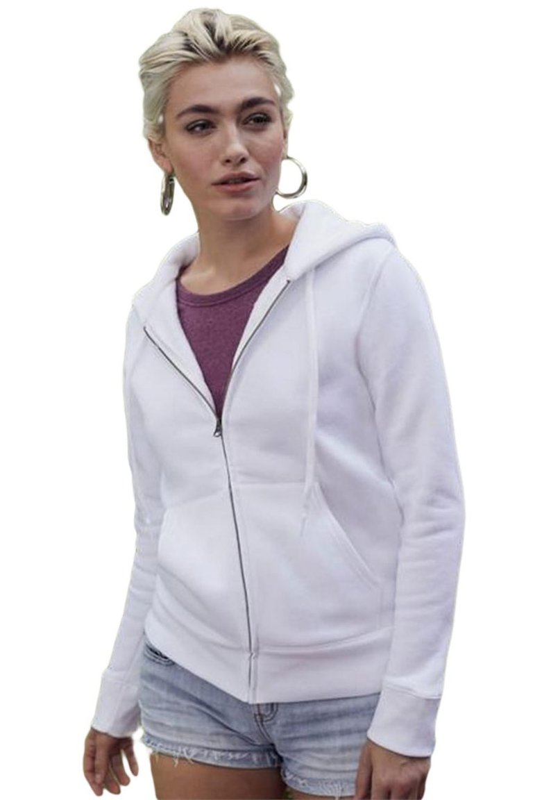 Ladies Fitted Hooded Sweatshirt - White - White