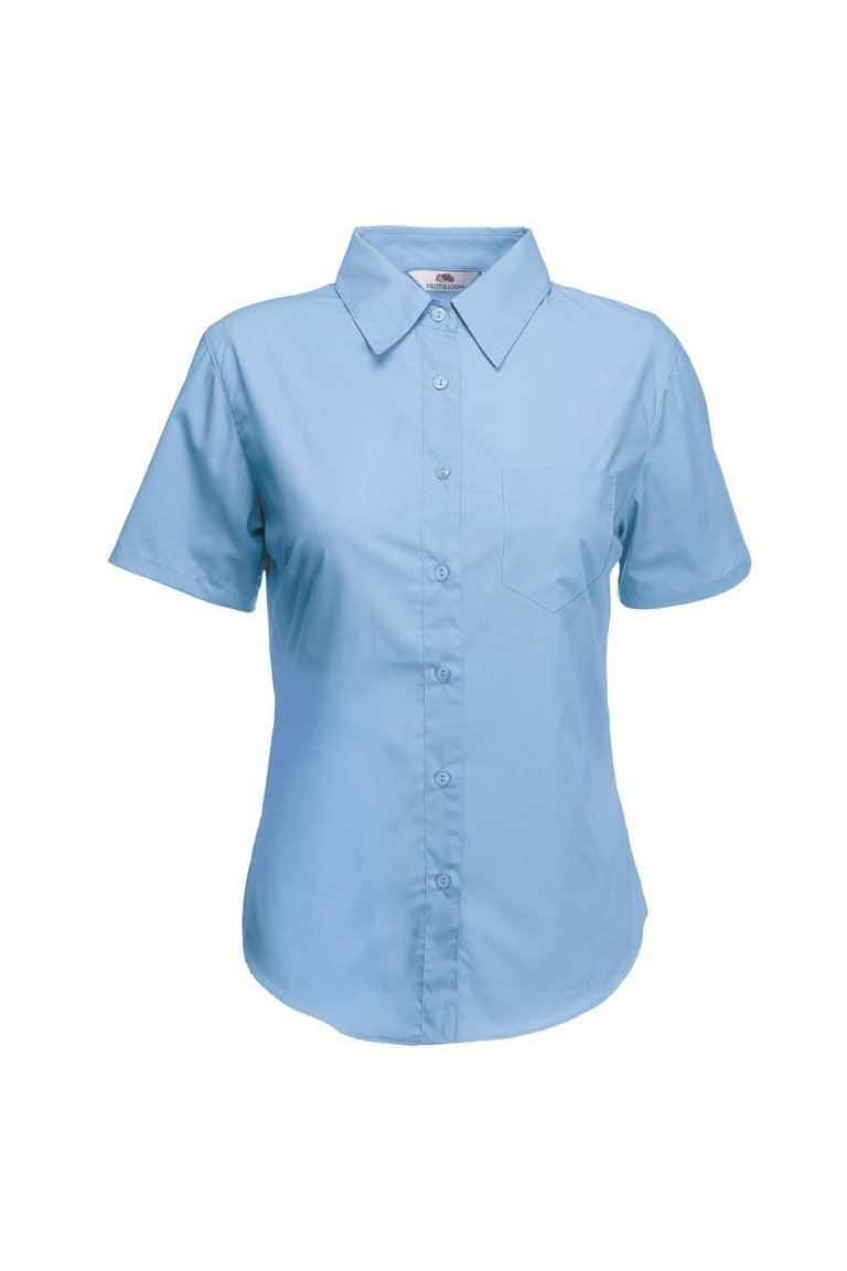 Ladies Lady-Fit Short Sleeve Poplin Shirt (Mid Blue) - Mid Blue