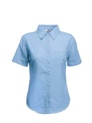 Ladies Lady-Fit Short Sleeve Poplin Shirt (Mid Blue) - Mid Blue