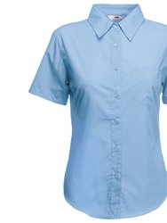 Ladies Lady-Fit Short Sleeve Poplin Shirt (Mid Blue) - Mid Blue