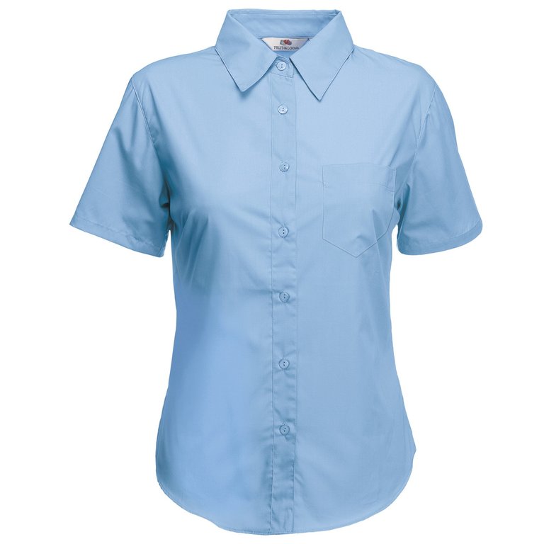 Ladies Lady-Fit Short Sleeve Poplin Shirt (Mid Blue) - Mid Blue