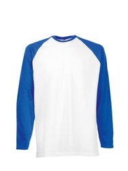 Mens Long Sleeve Baseball T-Shirt - White/Royal Blue - White/Royal Blue