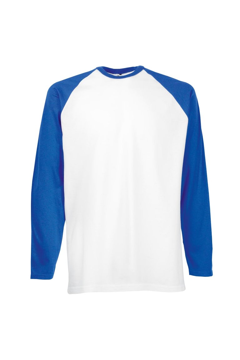 Mens Long Sleeve Baseball T-Shirt - White/Royal Blue - White/Royal Blue