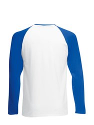 Mens Long Sleeve Baseball T-Shirt - White/Royal Blue