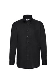 Mens Long Sleeve Oxford Shirt - Black - Black