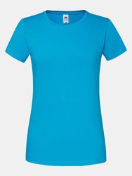 Womens/Ladies Premium Ringspun Cotton Lady Fit T-Shirt - Azure Blue - Azure Blue