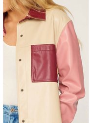 Faux Leather Shacket - Pink Multi
