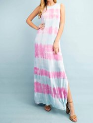 Jersey Tie Dye Maxi Dress - Aqua And Pink - Aqua And Pink