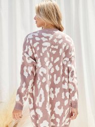 Leopard Print Sweater Cardigan In Dusty Lilac