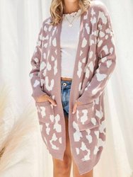 Leopard Print Sweater Cardigan In Dusty Lilac - Dusty Lilac