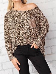 Leopard Top With Rose Gold Sequin Pocket Tee - Leopard Print - Leopard Print
