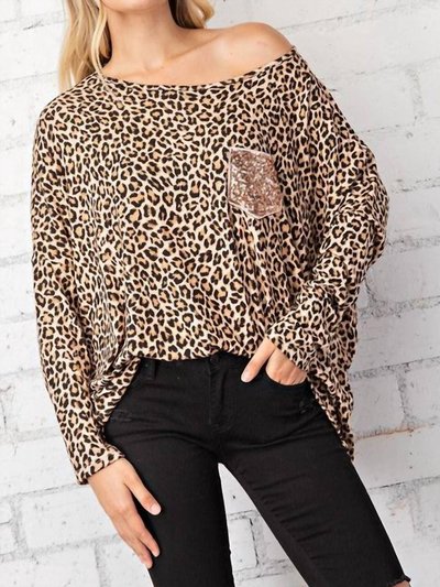 FSL Apparel Leopard Top With Rose Gold Sequin Pocket Tee - Leopard Print product