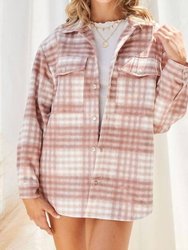 Snap Button Down Plaid Suede Shacket - Dusty Pink Multi