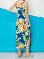 Tropical Printed One Shoulder Maxi Dress