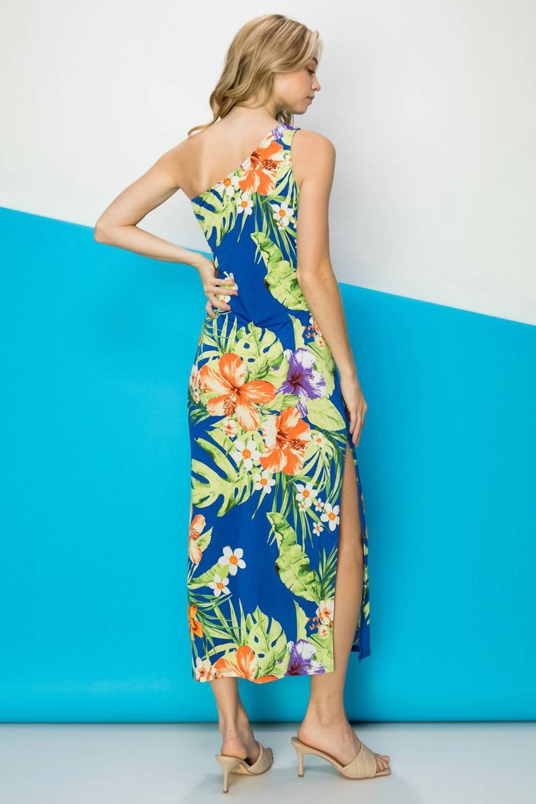 Tropical Printed One Shoulder Maxi Dress