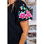 Floral Embroidered Bubble Sleeve Frill V Neck Top In Black Floral Embroidered