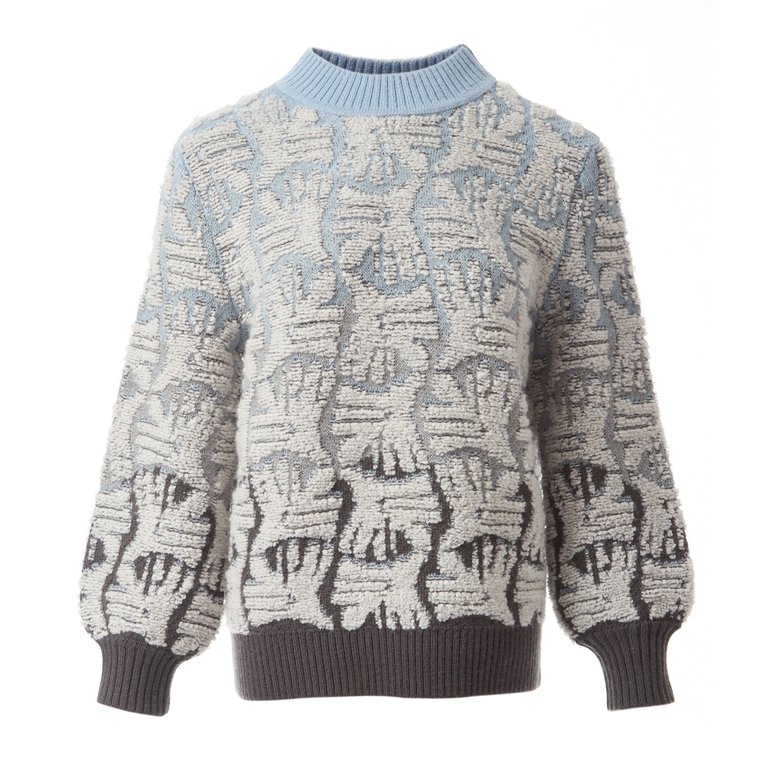 Keira Jacquard Knit Jumper - Light Blue/Ivory/Grey