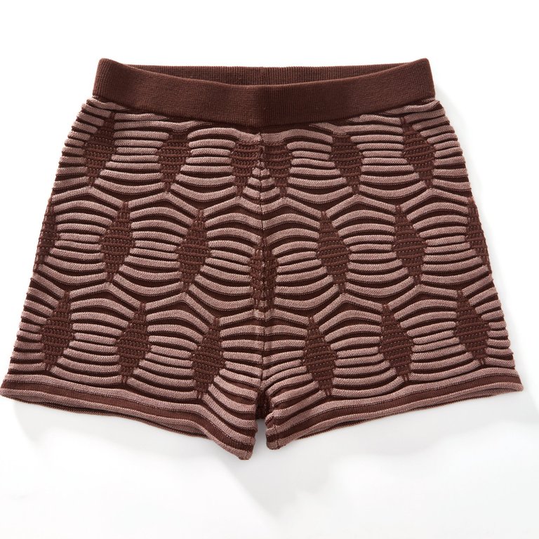 Larisa Geometric Pattern Shorts - Red apricot/Brown