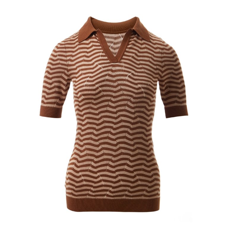 Maia Transfer Stitch Polo Shirt - Walnut/Apricot