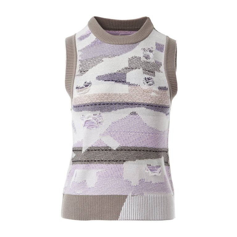 Malaya Inlay Knit Vest - White/Pink/Purple/Frey/Black