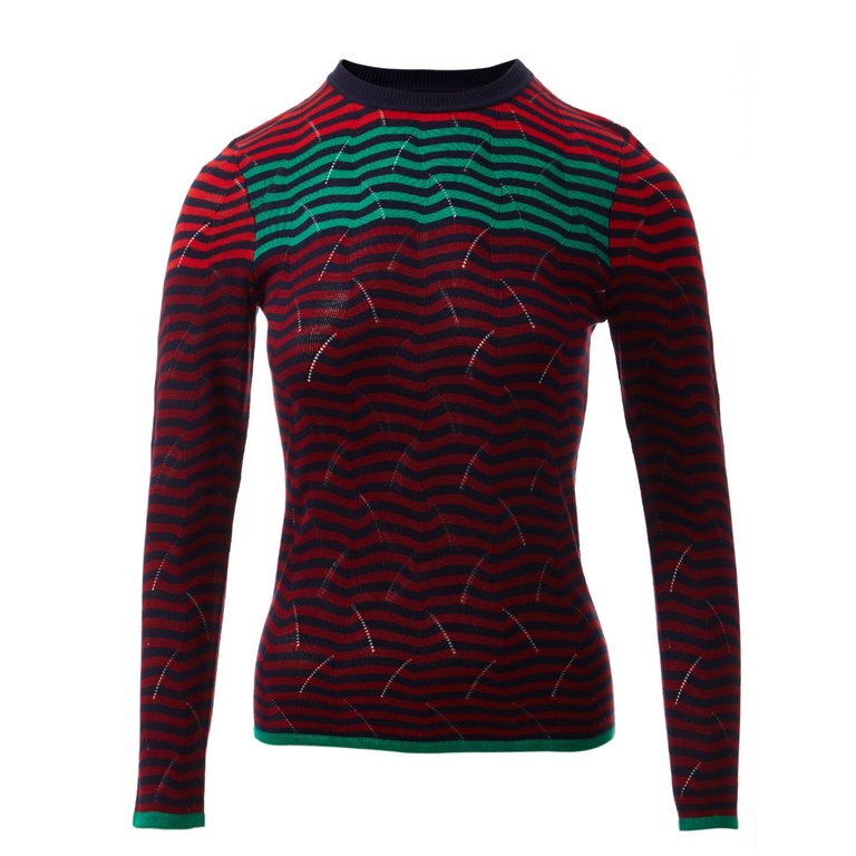 Mia Transfer Stitch Colour-blocking Pullover - Navy/Wine Red/Red/Grey