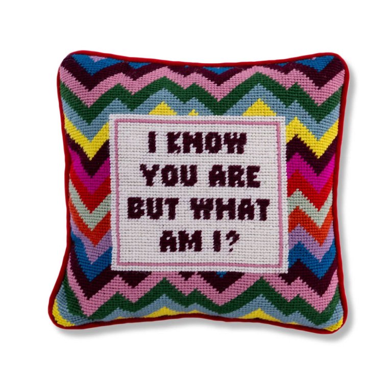 But What Am I Needlepoint Pillow In Maroon - Maroon