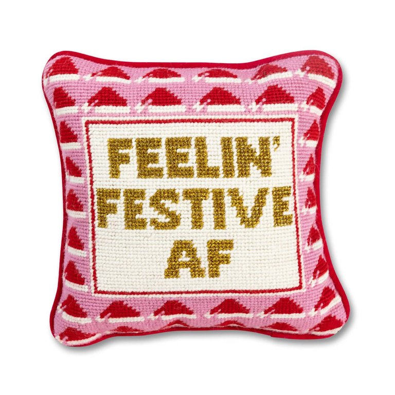 Festive Af Needlepoint Pillow In Bright Red - Bright Red