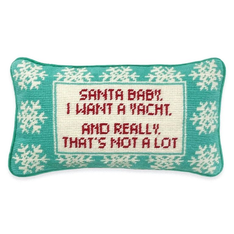 Santa I Want A Yacht Needlepoint Pillow In Mint Green - Mint Green