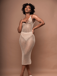 Kaya Crochet Midi Dress in Earthy Sand