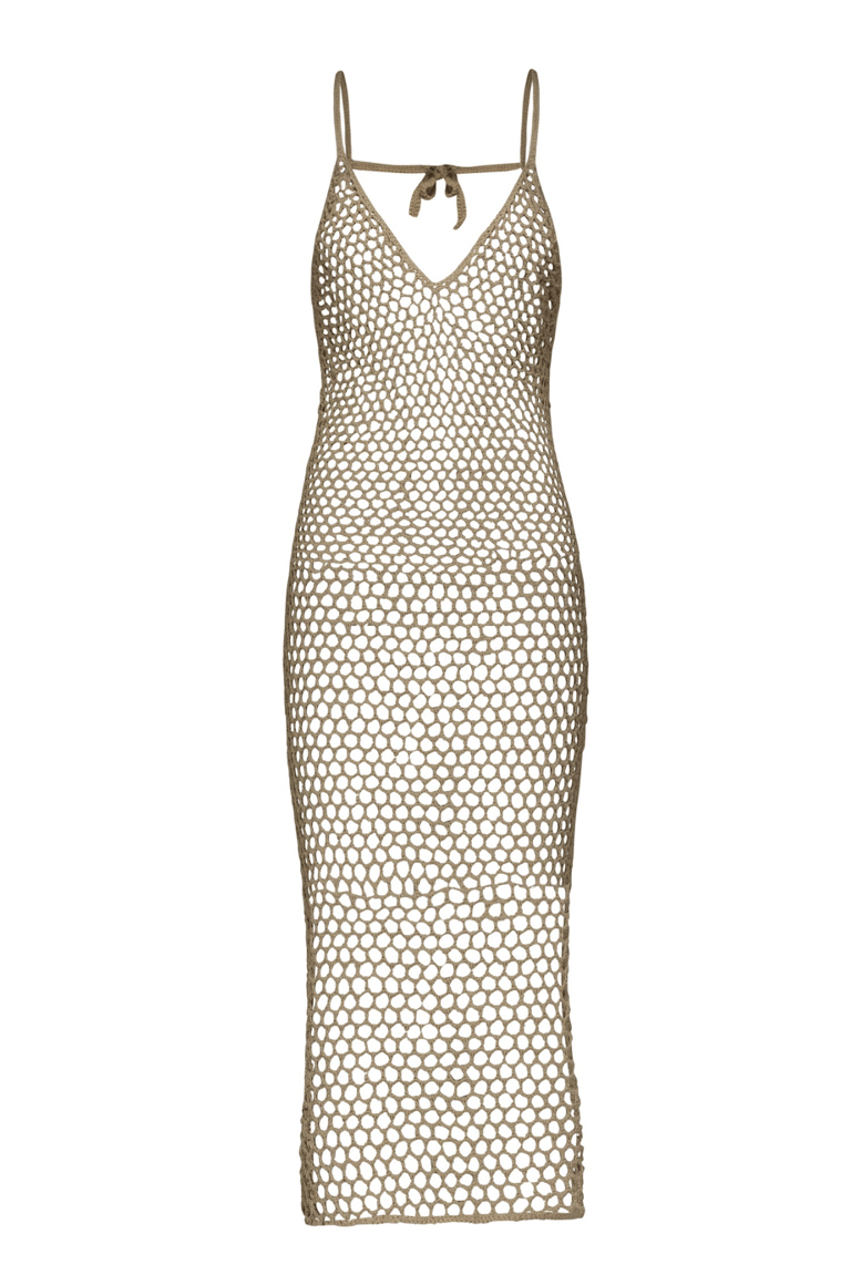 Kaya Crochet Midi Dress in Earthy Sand - Sand