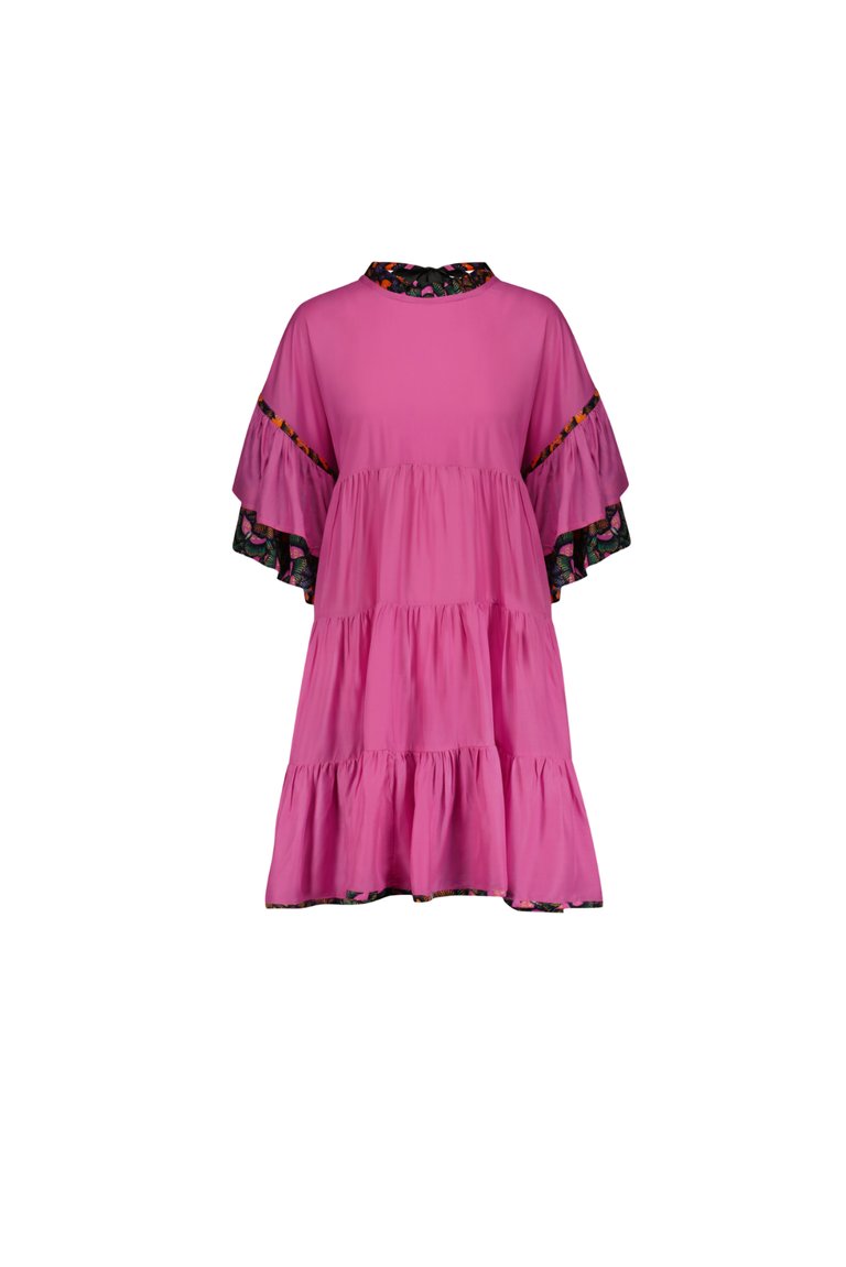 Neena Tiered Kaftan Mini Dress - Carmine Rose