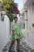Neena Tiered Kaftan Mini Dress In Neon Citrine