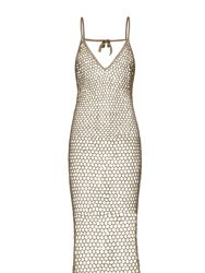 Kaya Crochet Midi Dress in Earthy Sand - Sand