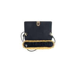 Women Diamante Basket Weave Leather Mini Crossbody Bag - Black