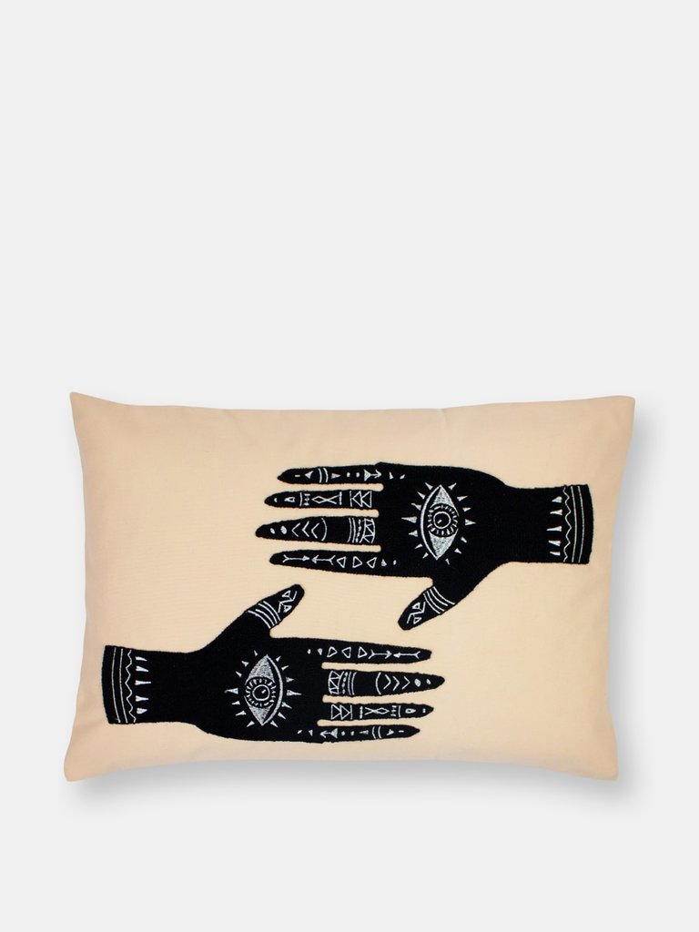 Ashram Hands Throw Pillow Cover - Blush/Black