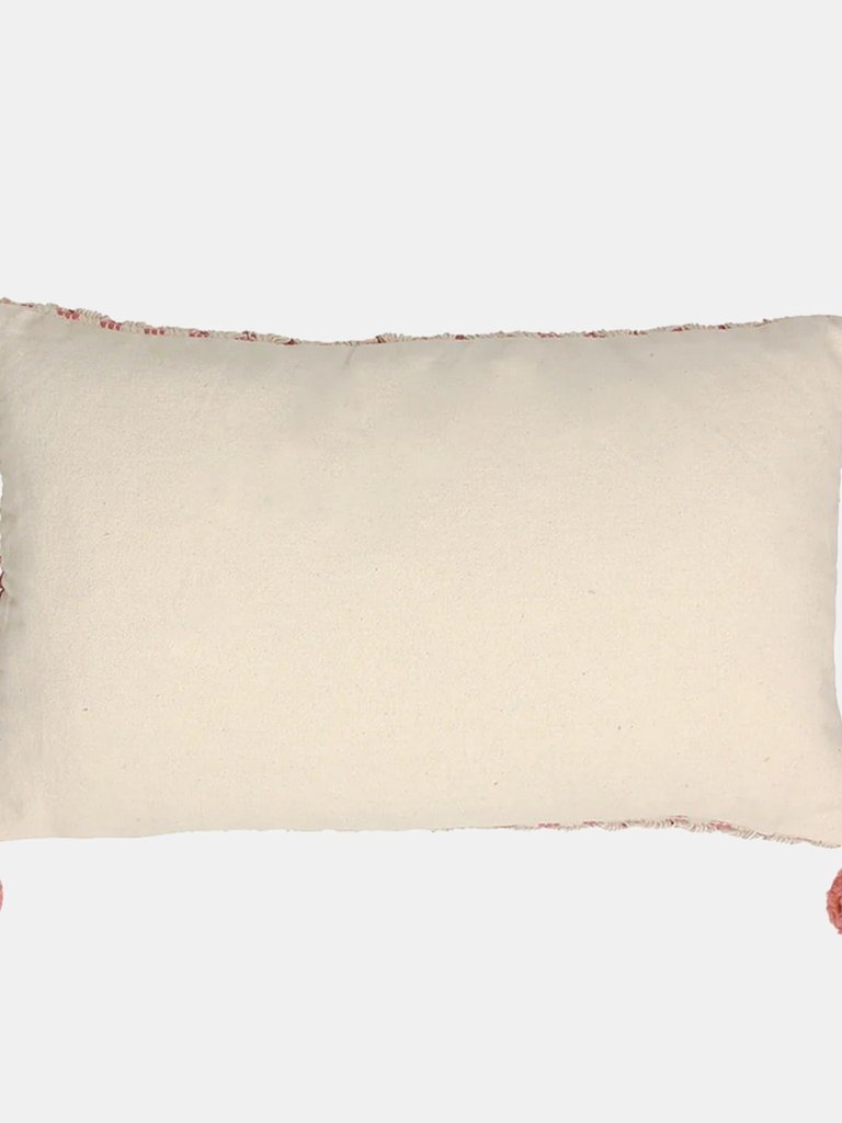 Ayaan Pom Pom Throw Pillow Cover - Brick Red/White