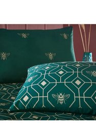 Bee Deco Geometric Duvet Set - Emerald Green (King) (UK - Superking)