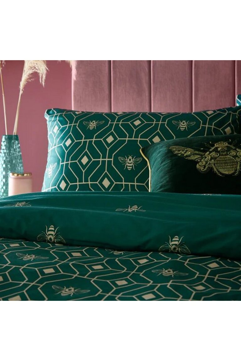 Bee Deco Geometric Duvet Set - Emerald Green (King) (UK - Superking)