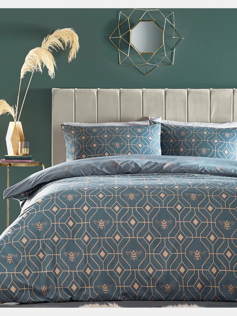 Bee Deco Geometric Duvet Set - French Blue - Queen/UK - King - French Blue