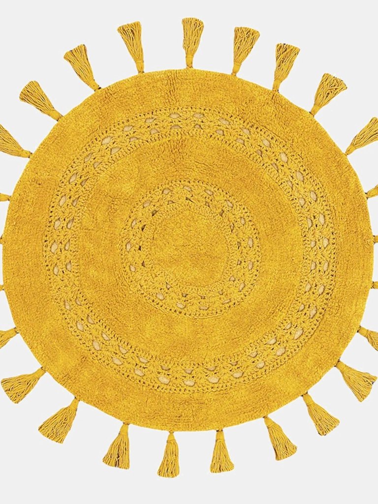 Circle Tassel Mandala Bath Mat One Size - Ochre Yellow - Ochre Yellow