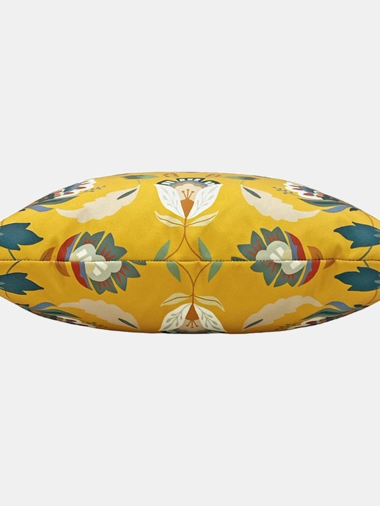 Folk Floral Outdoor Cushion Cover - Ochre Yellow