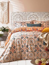 Furn Folk Floral Duvet Set (Orange) (Queen) (UK - King)