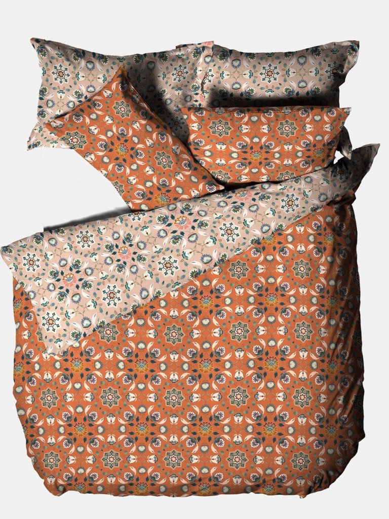 Furn Folk Floral Duvet Set (Orange) (Queen) (UK - King) - Orange