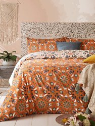 Furn Folk Floral Duvet Set (Orange) (Queen) (UK - King)