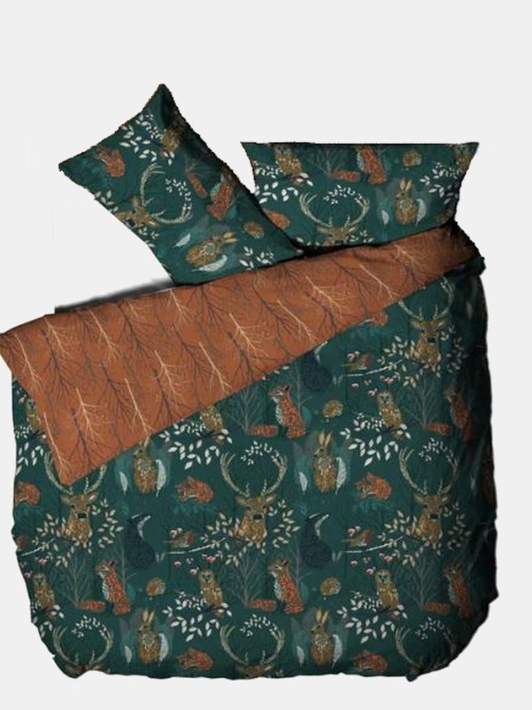 Furn Forest Fauna Duvet Set (Emerald Green) (Queen) (UK - King) - Emerald Green