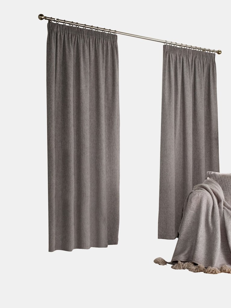 Furn Harrison Pencil Pleat Faux Wool Curtains (Pair) (Gray) (66x90in) (66x90in) - Gray